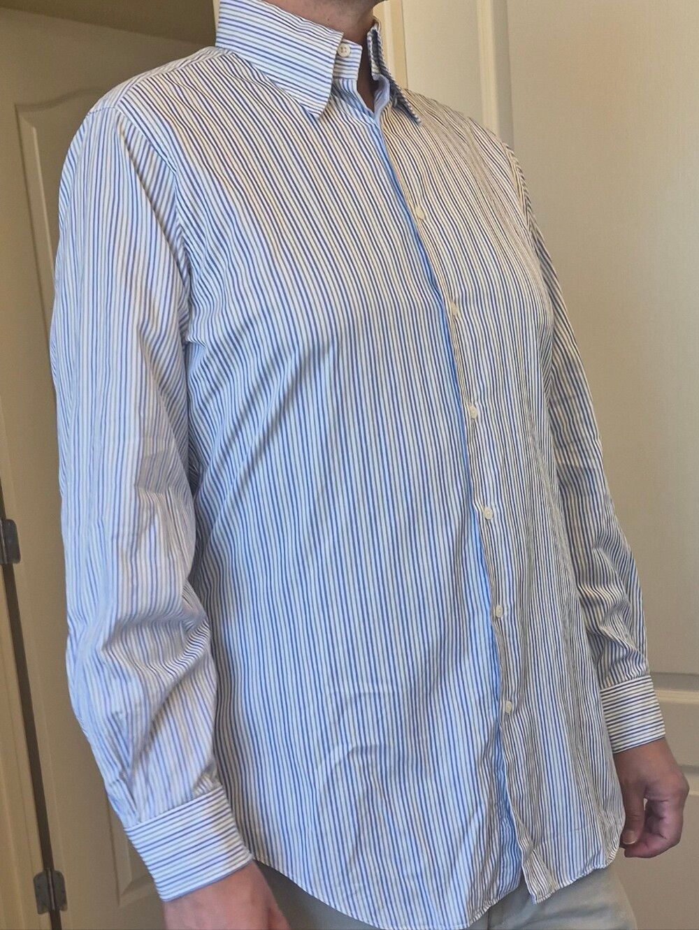 Decaro Satoria, High End Italian Tsilored, Stripe Button Up Shirt Sz Large